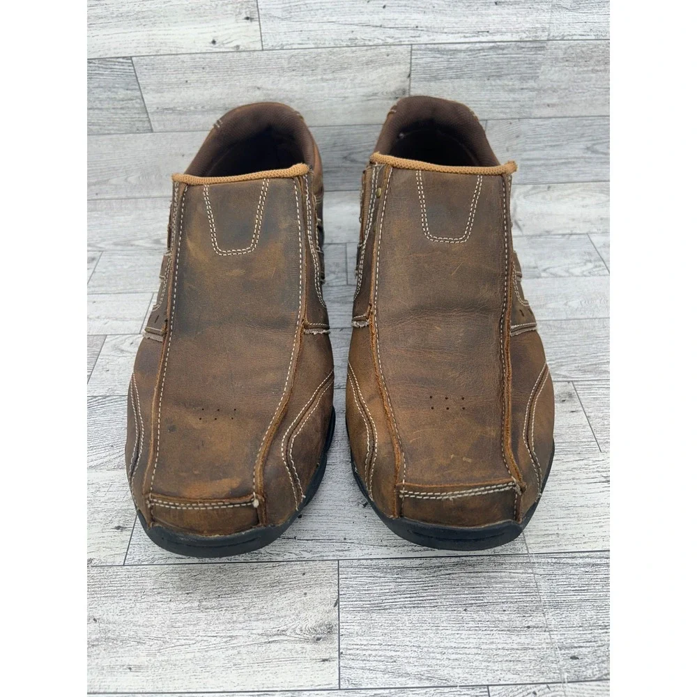 Skechers Mens Relaxed Step‎ 61779 Brown Leather Loafers Slip On Shoes Size 13